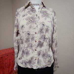 Cut Loose Fitted Cottagecore Neutral Floral Blouse